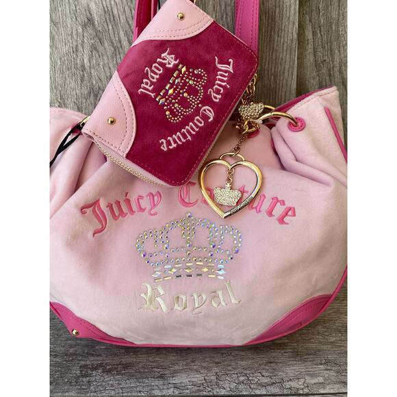 Juicy Couture Juicy Kingdom Pink Velour 3-Piece Embroidered Tote Set - Picture 9 of 13